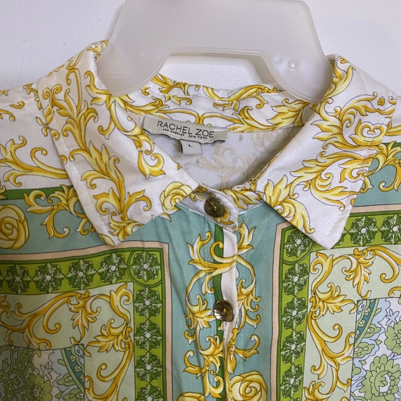 Rachel Zoe Paisley Print Blouse, Green and Gold Button Down Shirt - Picture 5 of 5